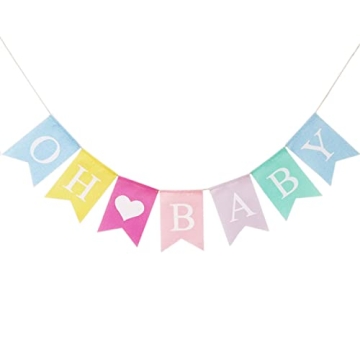 Oh Baby Banner for Baby Shower, Pre-strung Oh Baby Sign for Backdrop, Pastel Oh Baby Baby Shower Dec...