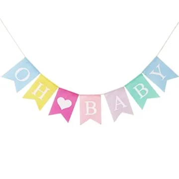 Oh Baby Banner for Baby Shower, Pre-strung Oh Baby Sign for Backdrop, Pastel Oh Baby Baby Shower Dec...