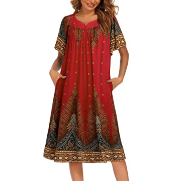 Ekouaer Women's Floral Print Nightgown with Pockets - Mumu Dress, Large