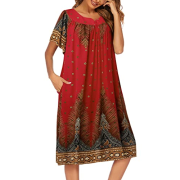 Ekouaer Women's Floral Nightgown with Pockets, Large