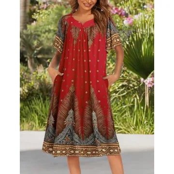 Ekouaer Women's Floral Nightgown with Pockets, Large