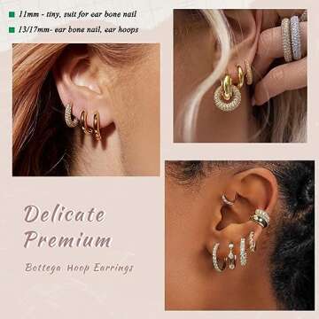 OPFIV 6 Pairs Chunky Small Gold Hoop Earrings Set for Women Men 14K Gold Plated Dainty Hypoallergenic Cz Diamond Hoops Huggie Earring Stack for Mutliple Piercing Ear Cuff Cartilage Earrings Jewelry Gifts