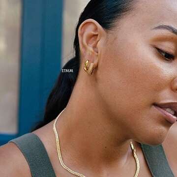 OPFIV 6 Pairs Chunky Small Gold Hoop Earrings Set for Women Men 14K Gold Plated Dainty Hypoallergenic Cz Diamond Hoops Huggie Earring Stack for Mutliple Piercing Ear Cuff Cartilage Earrings Jewelry Gifts