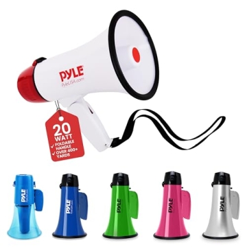 Pyle Megaphone Speaker PA Bullhorn - 20 Watts & Adjustable Vol Control w/ Built-in Siren & 400 Yard ...