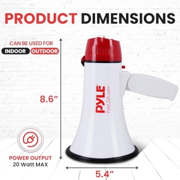 Pyle Megaphone - 20 Watts Bullhorn with Siren & 400 Yard Range