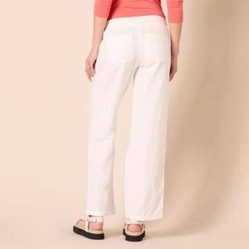 Amazon Essentials Women's Linen Blend Drawstring Relaxed Fit Wide Leg Pant (Available in Plus Size), Bright White, Large
