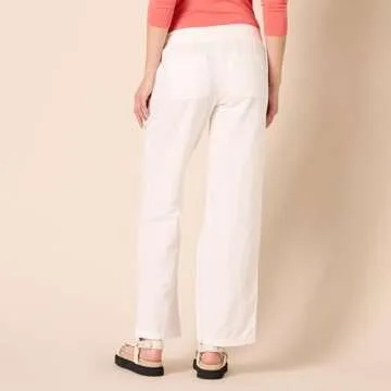 Amazon Essentials Women's Linen Blend Drawstring Relaxed Fit Wide Leg Pant (Available in Plus Size), Bright White, Large