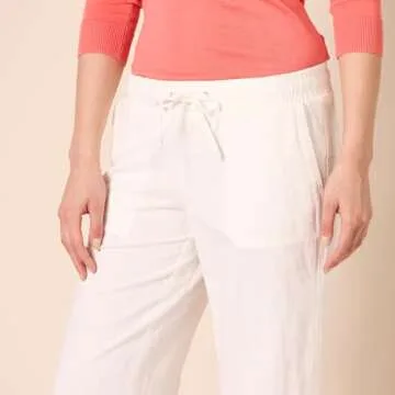 Amazon Essentials Women's Linen Blend Drawstring Relaxed Fit Wide Leg Pant (Available in Plus Size), Bright White, Large