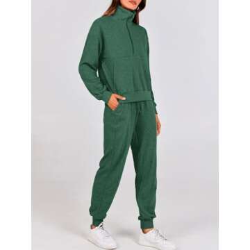 BTFBM Women's 2 Piece Tracksuit Fall Outfits 2025 Long Sleeve Half Zip Sweatshirt Sweatpants Lounge Set Sweatsuits(Solid Dark Green,Large)