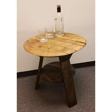 Bourbon Collection Whiskey Barrel Round Top End Table Rustic Wood Side Table with Shelf Accent Furni...