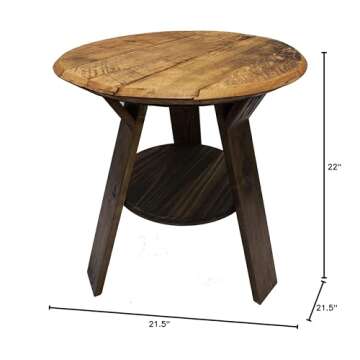 Bourbon Collection Whiskey Barrel Round Top End Table Rustic Wood Side Table with Shelf Accent Furniture