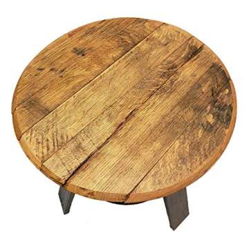 Bourbon Collection Whiskey Barrel Round Top End Table Rustic Wood Side Table with Shelf Accent Furniture