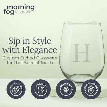 Morning Fog Studios Personalized Stemless Wine Glasses Set of 4-17oz Monogrammed Glassware for Perso...