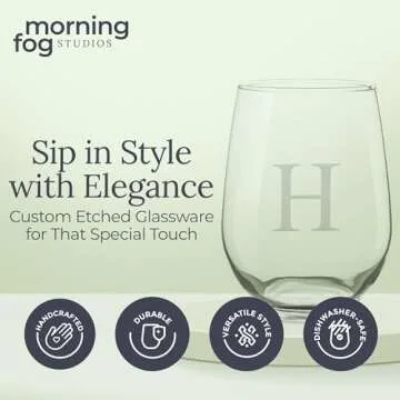 Morning Fog Studios Personalized Stemless Wine Glasses Set of 4-17oz Monogrammed Glassware for Perso...