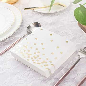 80 Pack of White Paper Cocktail Napkins with Gold Foil Polka Dot Confetti，Polka Dot Party Supplies...