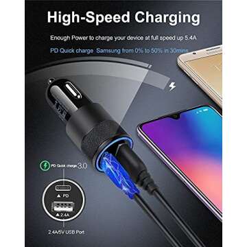 30W USB C Car Charger, [2Pack] PD 3.0 Fast Charge Dual Port USB Type C and 2.4a USB A Cargador Carro...