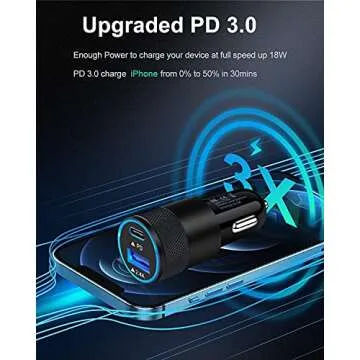 30W USB C Car Charger, [2Pack] PD 3.0 Fast Charge Dual Port USB Type C and 2.4a USB A Cargador Carro Lighter Adapter Base for iPhone, iPad, Samsung Galaxy, LG, Google Pixel GPS, Z Play Droid, Motorola