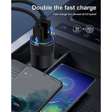 30W USB C Car Charger, [2Pack] PD 3.0 Fast Charge Dual Port USB Type C and 2.4a USB A Cargador Carro Lighter Adapter Base for iPhone, iPad, Samsung Galaxy, LG, Google Pixel GPS, Z Play Droid, Motorola