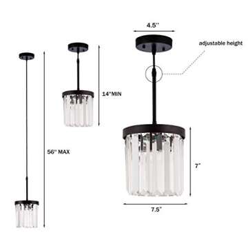 Kitchen Island Pendant Lighting Modern Crystal Mini Chandelier Oil Rubbed Bronze 1 Light Contemporary Crystal Pendant Chandelier for Dining Room Bathroom Bedroom Livingroom Hall (7.5 inch)