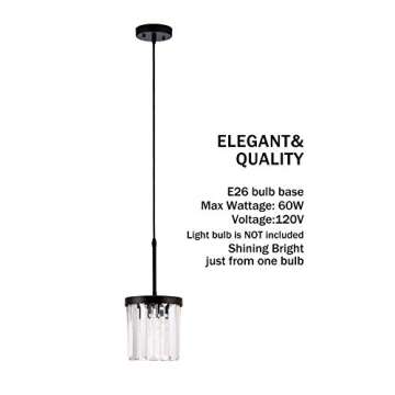 Kitchen Island Pendant Lighting Modern Crystal Mini Chandelier Oil Rubbed Bronze 1 Light Contemporary Crystal Pendant Chandelier for Dining Room Bathroom Bedroom Livingroom Hall (7.5 inch)