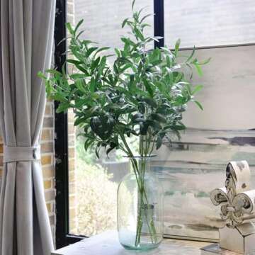 Onetoy 5pcs Olive Branches for Vases Artificial Plants Greenery Stems for Vases Olive Leaves Plant (Green)