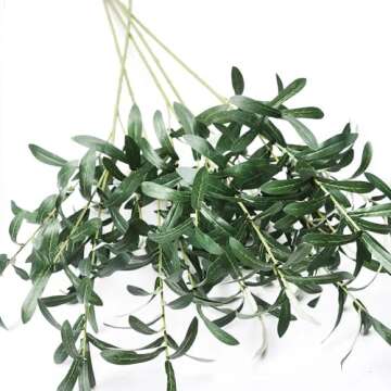 Onetoy 5pcs Olive Branches for Vases Artificial Plants Greenery Stems for Vases Olive Leaves Plant (Green)