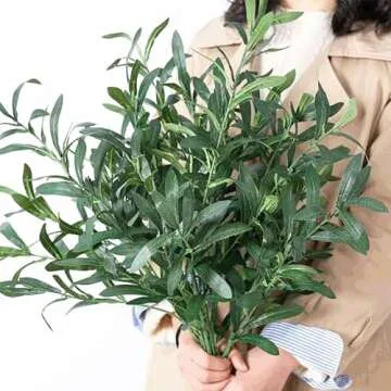 Onetoy 5pcs Olive Branches for Vases Artificial Plants Greenery Stems for Vases Olive Leaves Plant (Green)