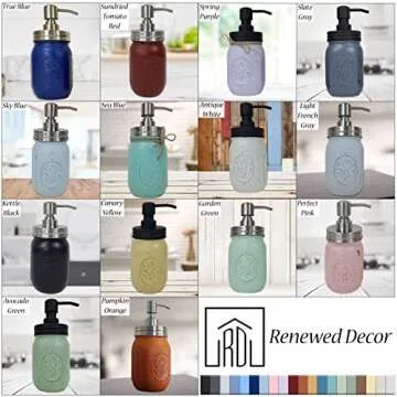 Renewed Decor Rustic Painted Mason Jar Soap Lotion Pump Dispenser - Modern Farmhouse Bathroom and kitchen Decor - Available in 20 colors - Shown in Sky Blue