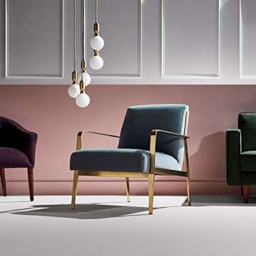 Rivet Clover Modern Glam Velvet Brass Arm Accent Chair for Living Room