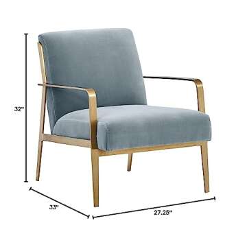 Rivet Clover Modern Velvet Brass Arm Chair - Navy