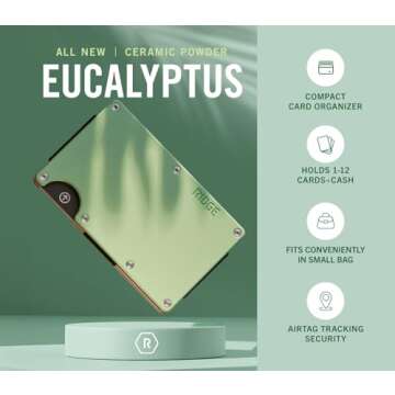 The Ridge Wallet For Women, Slim Wallet For Women - Thin as a Rail, Minimalist Aesthetics, Holds up to 12 Cards, RFID Safe, Blocks Chip Readers, Aluminum Wallet With Cash Strap (Eucalyptus)