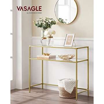 VASAGLE 39.4 Inch Console Sofa Table, Modern Entryway Table, Tempered Glass Table, Metal Frame, 2 Sh...