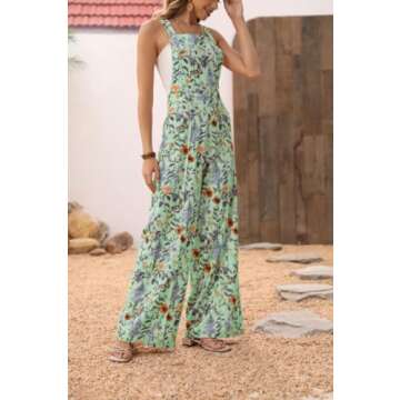 VALHMKT Floral Button Wide Leg Jumpsuit, Womens Jumpsuits Casual, Overalls for Women Loose, Floral Print Baggy Rompers (Color : Black, Size : Medium)