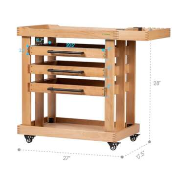 MEEDEN Art Supplies Storage Cart: 5-Tier Solid Beech Wood Utility Rolling Cart with 3 Drawers - Craft Orgnizer on 4 Wheels