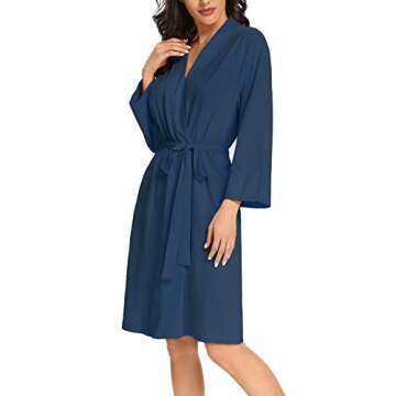 MZROCR Cotton Robes for Women Lightweight Knee length Bath Robe Female Kimono Spa Knit Bathrobe Ladies Soft Sleepwear Loungewear