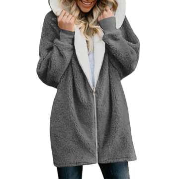Yanekop Womens Oversized Sherpa Jacket Fuzzy Fleece Jackets Zip Up Outerwear Sweater Coat with Hood(...