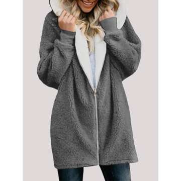 Yanekop Womens Oversized Sherpa Jacket Fuzzy Fleece Jackets Zip Up Outerwear Sweater Coat with Hood(A Dark Grey,XL)
