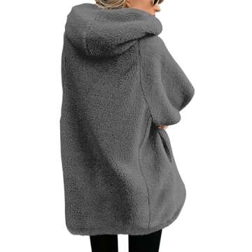 Yanekop Womens Oversized Sherpa Jacket Fuzzy Fleece Jackets Zip Up Outerwear Sweater Coat with Hood(A Dark Grey,XL)