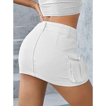 Low Waist Cargo Skirt Women Button Mini Cargo Denim Skirt with Pocket Mini Skirt White