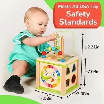 TOYVENTIVE Wooden Activity Cube Montessori Toy for Toddlers
