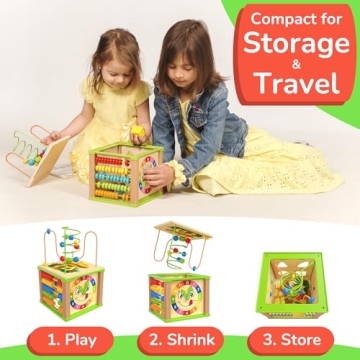 TOYVENTIVE Wooden Activity Cube Montessori Toy for Toddlers