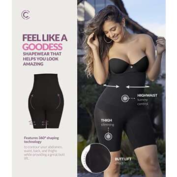 CURVEEZ High-Waisted Tummy Control Body Shaper Mid-Thigh Short Butt Lifting Panties Thigh Slimmer Shapewear Girdle For Women Black