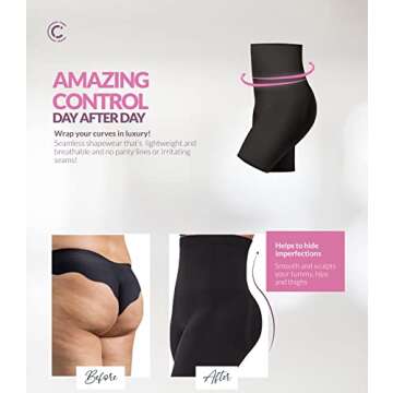 CURVEEZ High-Waisted Tummy Control Body Shaper Mid-Thigh Short Butt Lifting Panties Thigh Slimmer Shapewear Girdle For Women Black