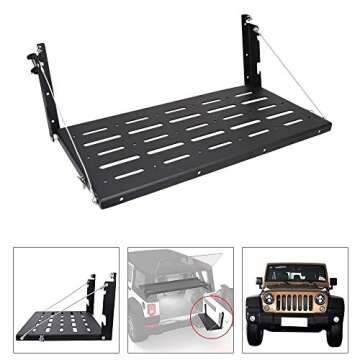 BORDAN Tailgate Table Rear Door Table Storage Cargo Shelf for 2007-2017 JK JKU 2/4 Door Support up to 80lb Steel Black Rear Foldable Back Shelf