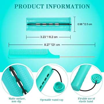 48 Pieces Cold Wave Plastic Curlers with Pintail Comb and Steel Rat Tail Comb for Hairdressing Styling (Green, 0.98 Inch/ 2.5 cm)