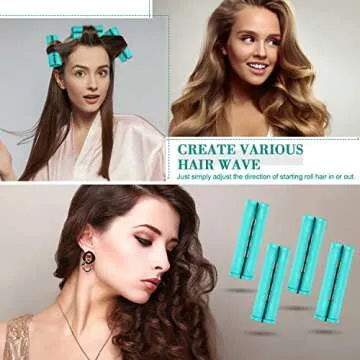 48 Pieces Cold Wave Plastic Curlers with Pintail Comb and Steel Rat Tail Comb for Hairdressing Styling (Green, 0.98 Inch/ 2.5 cm)