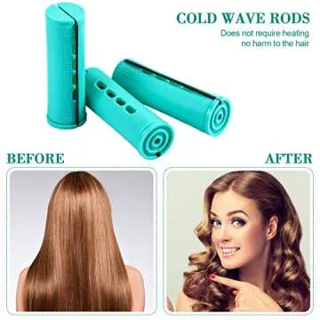 48 Pieces Cold Wave Plastic Curlers with Pintail Comb and Steel Rat Tail Comb for Hairdressing Styling (Green, 0.98 Inch/ 2.5 cm)