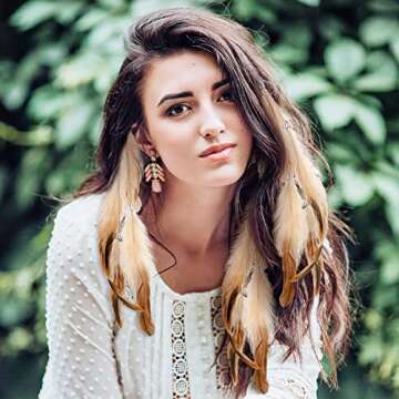 Geyoga 12 Pcs Feather Hair Extensions Clip in Hair Feathers for Women Mardi Gras Cosplay Costume Car...