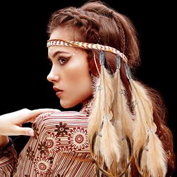 Geyoga 12 Pcs Feather Hair Extensions Clip in Hair Feathers for Women Mardi Gras Cosplay Costume Carnival Party Headdress Boho Feather Clip Accessory Gifts(Brown)