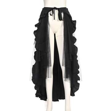 HaoLin Steampunk Retro Victorian Punk Cincher Lace up Long Ruffle Pencil Skirt Black